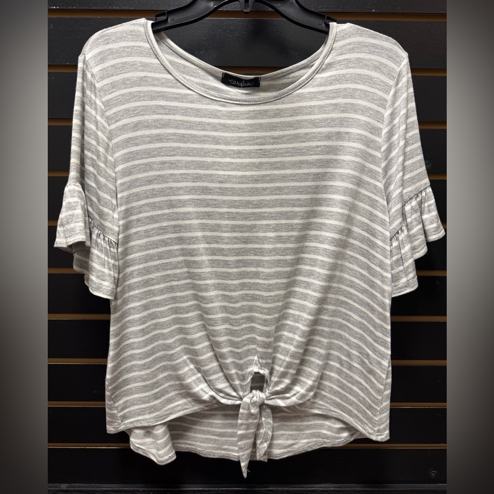 NWT Caralase Signature Heather Gray Striped Short Sleeve Top Size M